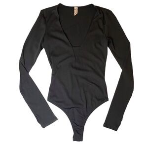 Free People Intimately Black Fitted Bodysuit With Long Sleeves Size XS